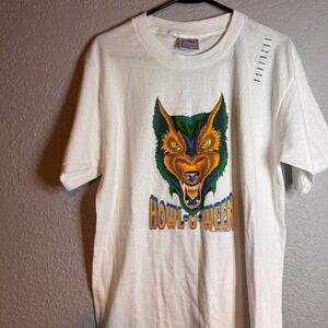 All Sport Events Howl O Ween Wolf Graphic T Shirt White Cotton Size M 40